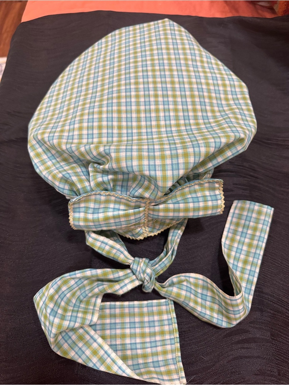 Vintage Women's Gingham Sunbonnet Prairie Bonnet Blue Green Plaid Handmade